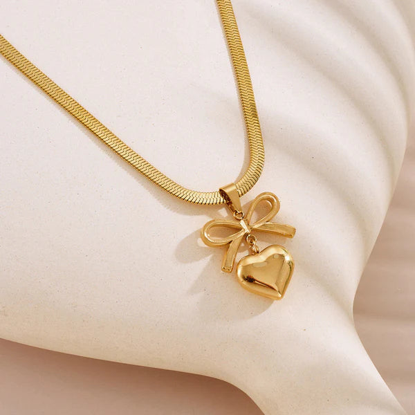 Gold Plated Anti-Tarnish Bow Knot Heart Pendant