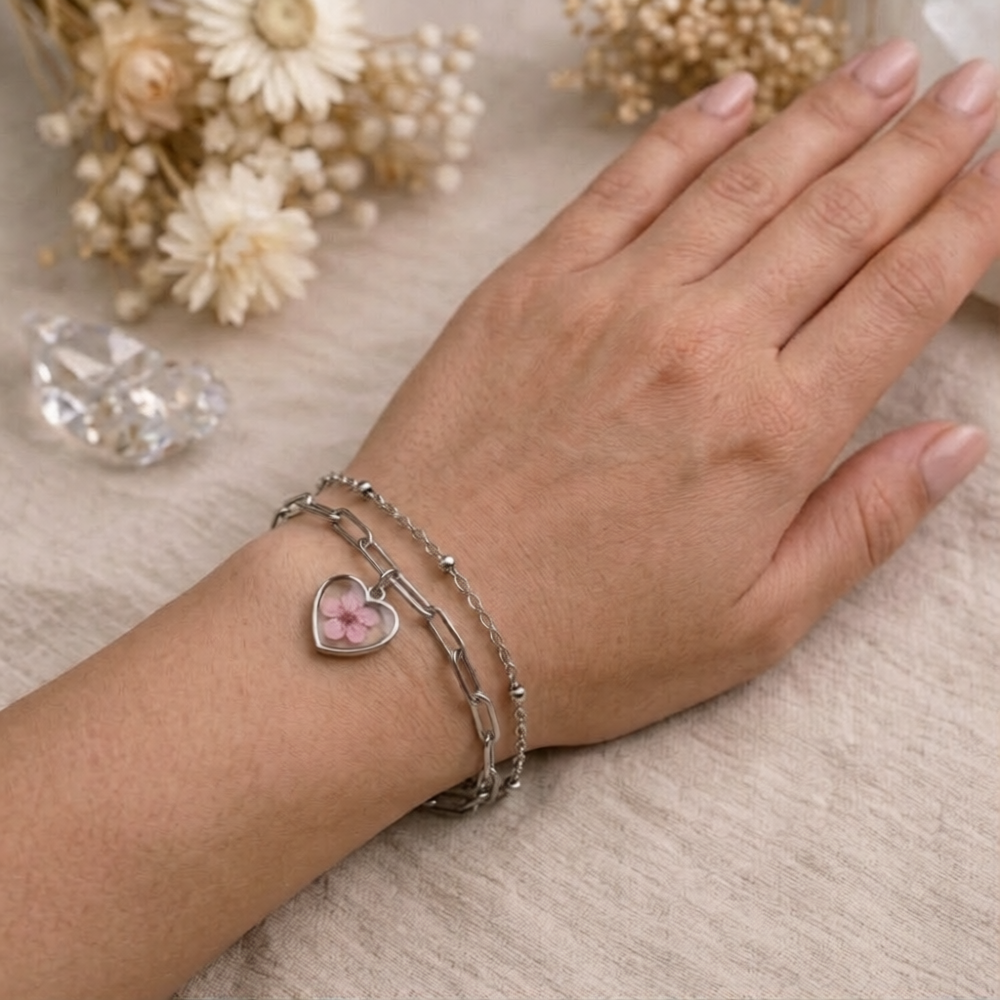 Sky Petal Heart Layered Bracelet