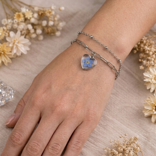 Sky Petal Heart Layered Bracelet