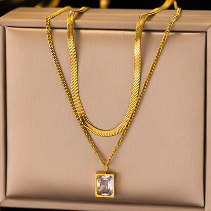 Gold Plated Anti-tarnish White Emerald Layered Necklace