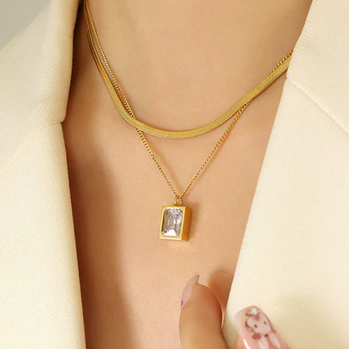 Gold Plated Anti-tarnish White Emerald Layered Necklace