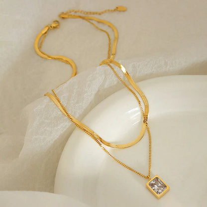 Gold Plated Anti-tarnish White Emerald Layered Necklace