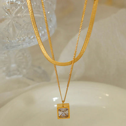 Gold Plated Anti-tarnish White Emerald Layered Necklace
