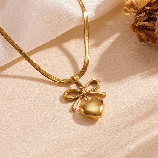 Gold Plated Anti-Tarnish Bow Knot Heart Pendant