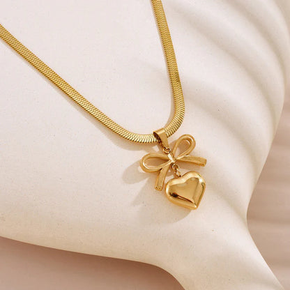 Gold Plated Anti-Tarnish Bow Knot Heart Pendant