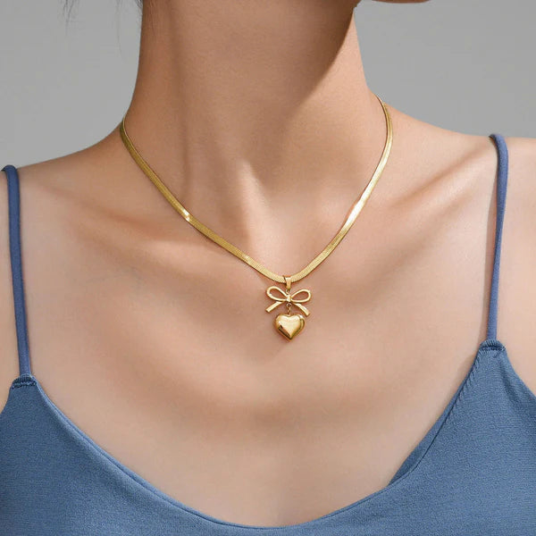 Gold Plated Anti-Tarnish Bow Knot Heart Pendant