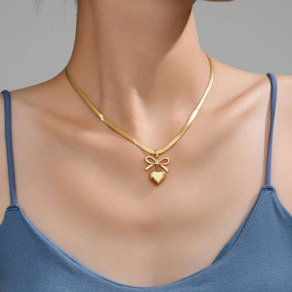 Gold Plated Anti-Tarnish Bow Knot Heart Pendant