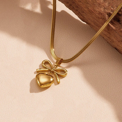Gold Plated Anti-Tarnish Bow Knot Heart Pendant
