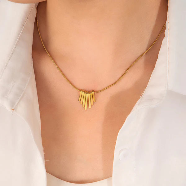 Gold Plated Anti Tarnish Stainless Steel Dangling Stripes Pendant